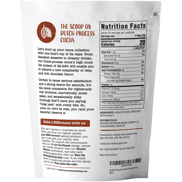 Dutch Processed Cocoa Powder Unsweetened 8 oz Non-Gmo Fair Trade Culinary Grade Cocoa