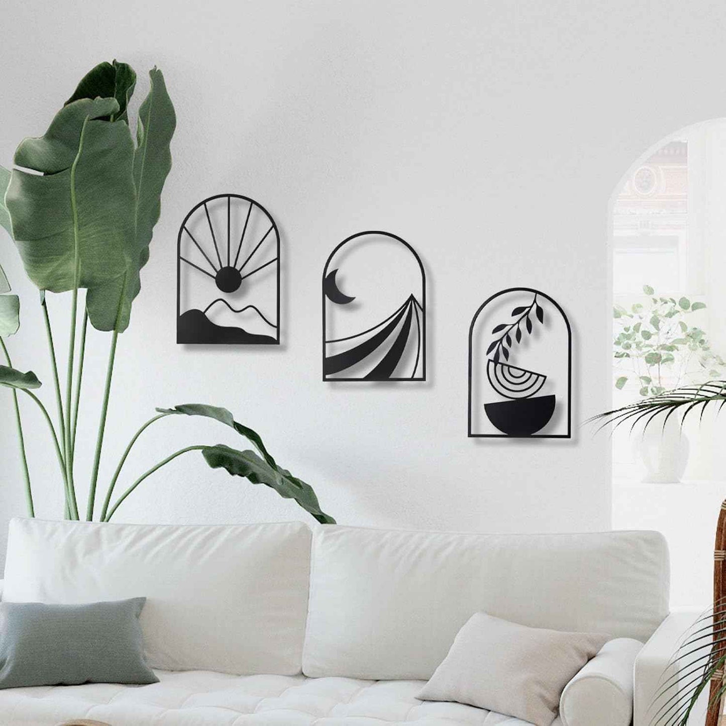 OYEFLY 3 PCS Boho Black Metal Wall Decor,Black Boho Metal Wall Art