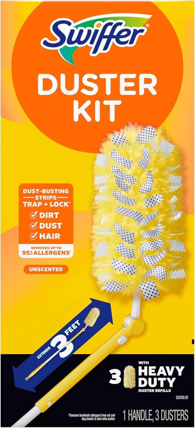 Swiffer Duster Heavy Duty 3 ft Extendable Handle Starter Kit with 3 Refills
