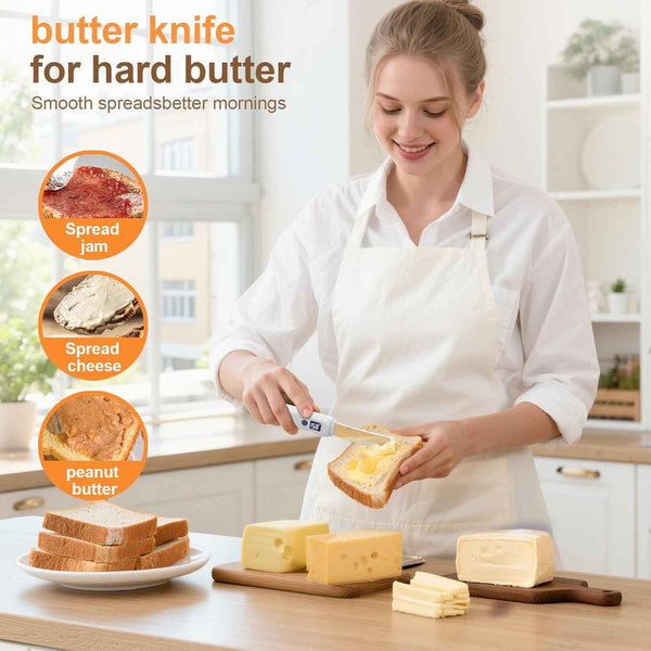 Heated Butter Knife, Smart Stainless Steel Electric Butter Spreader for Hard Butter, Cheese, Peanut Butter, Jam & Honey, Adjustable Heat (131℉/158℉), Rechargeable USB Kitchen Gadget Butter Knives
