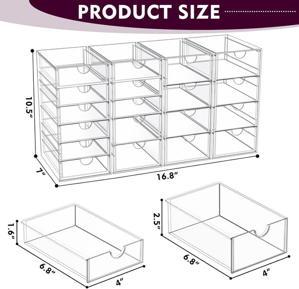Acrylic Makeup Organizer with 19 Drawers for Bathroom Vanity Desk