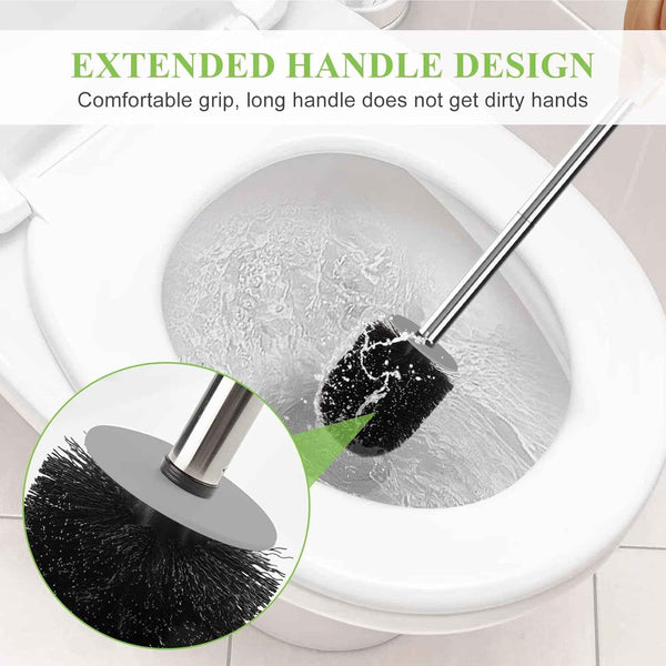 Compact Toilet Brush & Holder, Stainless Steel Handle, Space Saving for Storage