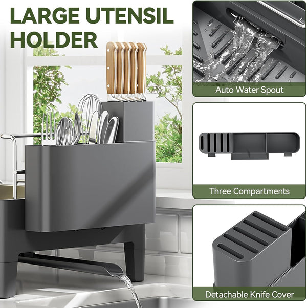 Stainless Steel Expandable Dish Drying Rack with Aluminum Frame