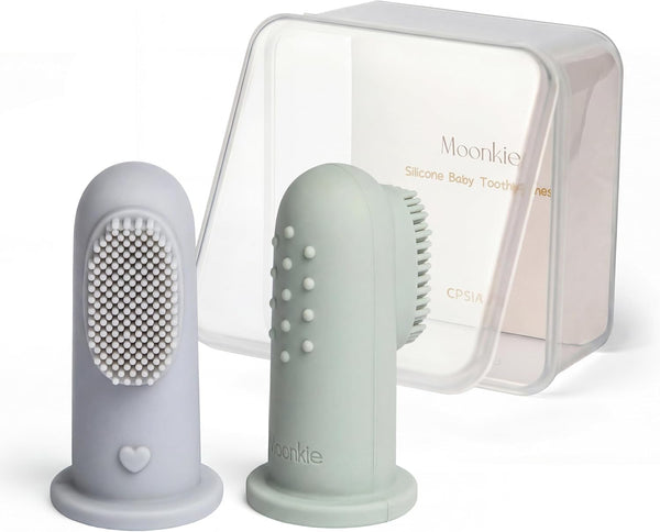 Moonkie Baby Finger Toothbrush Tongue Oral Cleaner Kit for 3 Months +, 3 Pcs, Blush/Pale Mauve/Blush Soft Touch Design