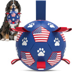 Qdan dog toys 6 inch world cup dog soccer ball with straps for small medium pet outdoor play