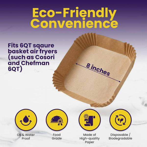 Air Fryer Liners for Cosori And Chefman 6QT: 200 PCS Air Fryer Liners Disposable, Square Airfryer Paper Parchment Sheets, Accessories for Chefman and Cosori, Compatible with 6 Quart Square Airfryers