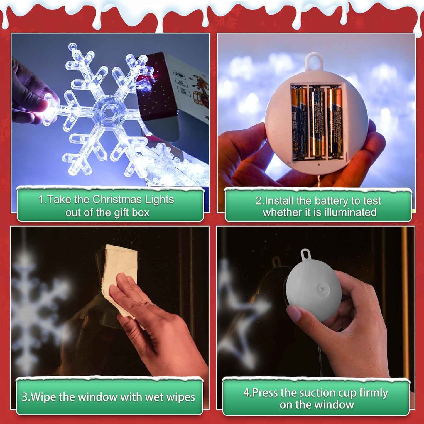 3Pack Christmas Window Lights Decorations with Timer, Battery Powered Hanging White Lighted Snowflake Tree Star Shaped LED Sucker for Xmas Tree Fireplace Indoor Decor