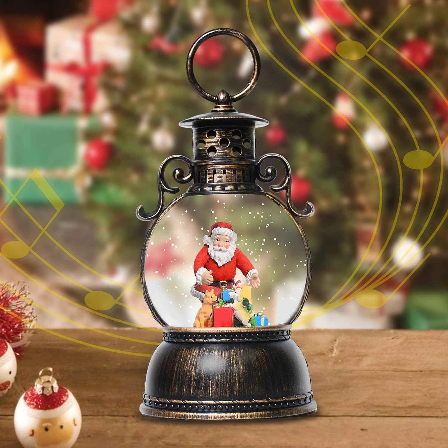 Christmas Santa Snow Globe Light up Lantern with 8 Songs, 9.17" Red Christmas Snow Globes for Kids Adults, 6H Timer & Dual Power, Snowglobes Christmas Decorations Indoor, Gifts for Women Men