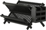 Bamboo Folding 2-Tier Collapsible Dish Rack with Utensil Holder Set