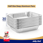 JOLLY CHEF 9x13 disposable aluminum foil pans for roasting, 30 pack, half size deep steam pans