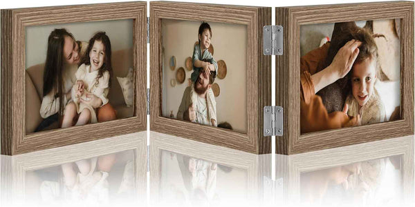 decorUhome Triple 4x6 Picture Frame Vertical, Engineered Wood Trifold Photo Frame with Plexiglass for Tabletop Display, 4x6, Black