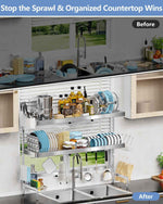 3 Tier Extra Large Over The Sink Dish Drying Rack, Expandable Stainless Steel Dish Drainer with Multifunctional Organizer, Space-Saving Above Sink Dish Rack with Large Capacity for Kitchen Counter