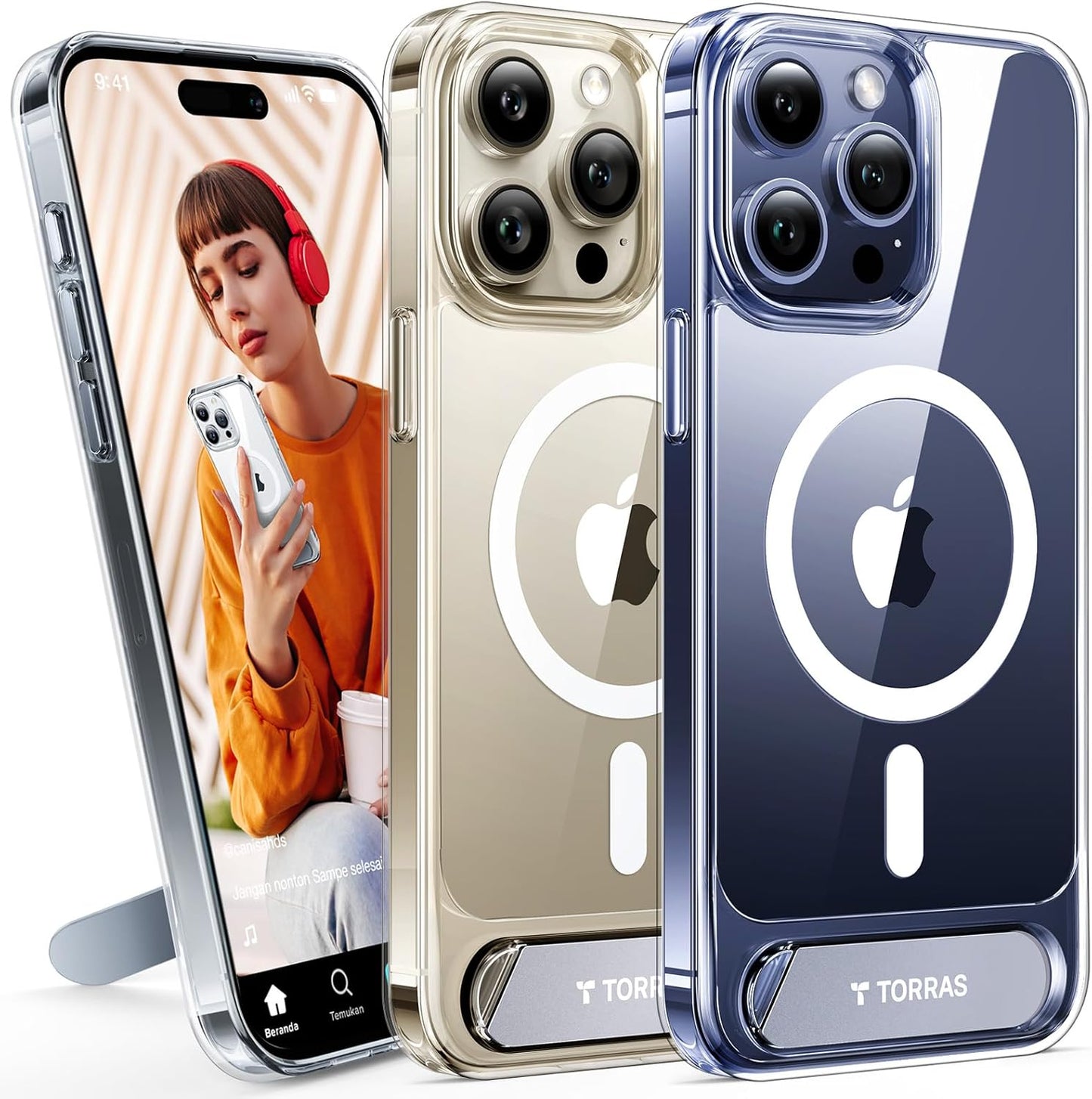 TORRAS Strong Magnetic & Seamless Stand for iPhone 17 Pro Max Case, Fit for MagSafe, Military Grade Drop Protection, Adjustable Kickstand Slim for iPhone 17 Pro Max Case Translucent Matte Deep Blue - Rayz Mart