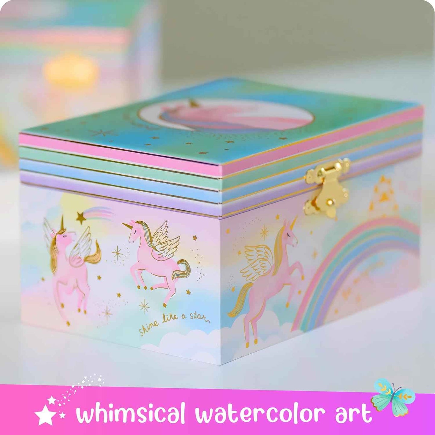 Giggle & Honey Musical Jewelry Box for Girls - Kids Jewelry Box, Unicorn Toys for Girls 4-6, Unicorn Gifts, 6 x 4.7 x 3.5 in
