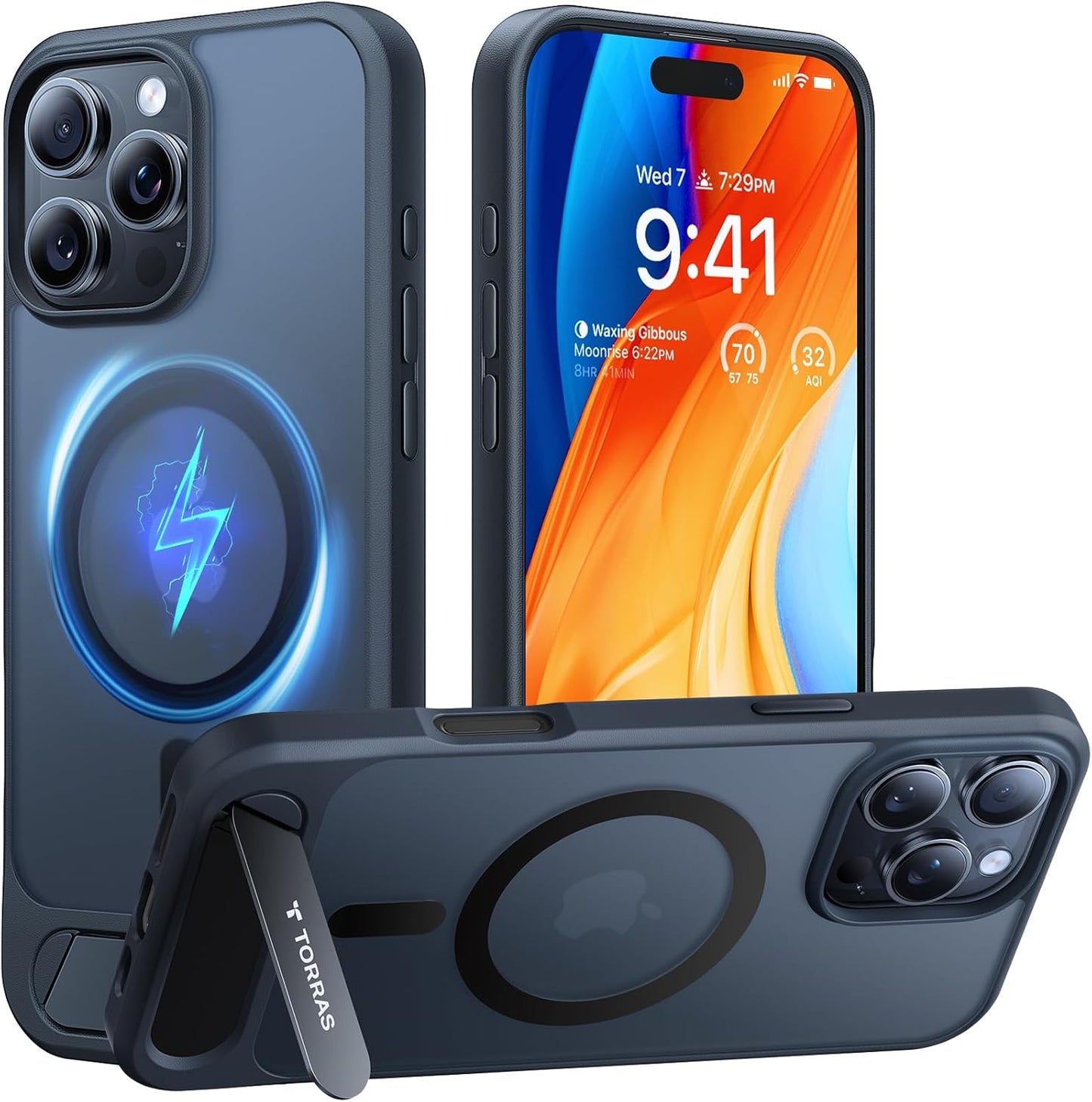 TORRAS Strong Magnetic & Seamless Stand for iPhone 17 Pro Max Case, Fit for MagSafe, Military Grade Drop Protection, Adjustable Kickstand Slim for iPhone 17 Pro Max Case Translucent Matte Deep Blue - Rayz Mart