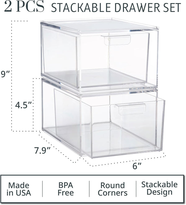 Stackable Clear Plastic Organizer Drawers for Cosmetics and Beauty Supplies