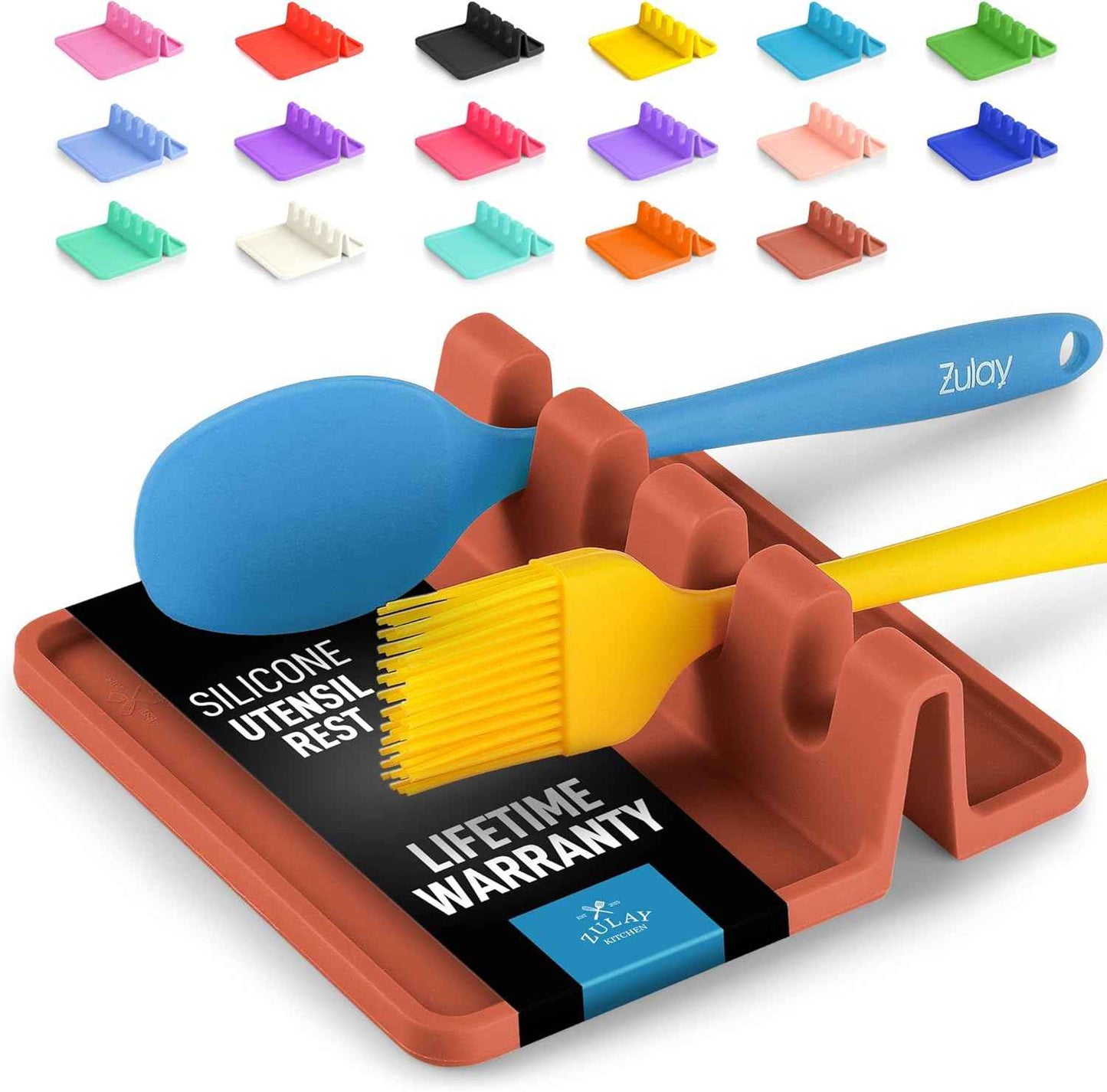 Silicone Utensil Rest with Drip Pad for Multiple Utensils, Heat-Resistant, BPA-Free Spoon Rest & Spoon Holder for Stove Top, Kitchen Utensil Holder for Spoons, Ladles, Tongs & More - by Zulay