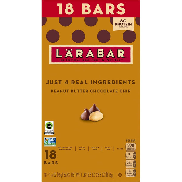Larabar Peanut Butter Chocolate Chip Bars, 18 Count, 28.8 oz, Gluten Free and Vegan