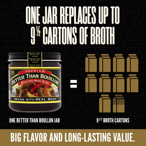 Better Than Bouillon Premium Roasted Beef Broth Base, Makes 38 Cups, 8 oz, Richer Flavor