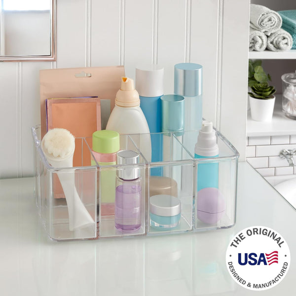 Clear Plastic 5-Compartment Organizer for Makeup and Office Supplies Made in USA