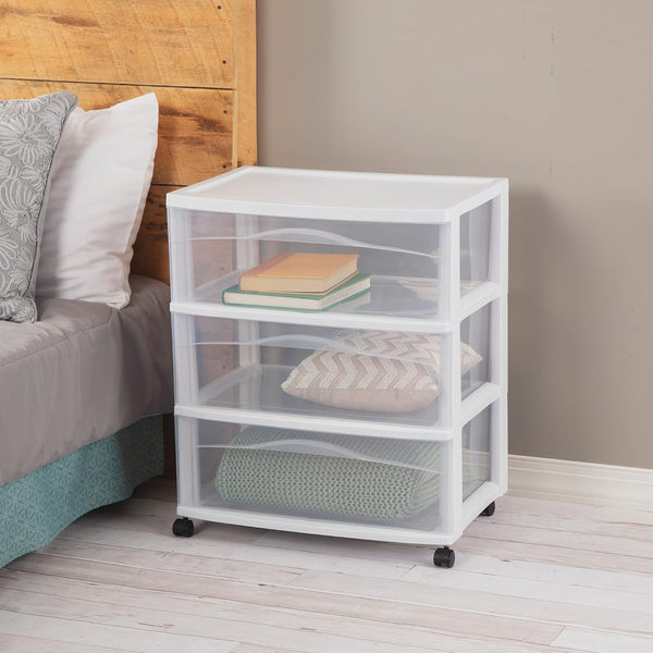 Sterilite Wide 3-Drawer Cart for Storage and Organization
