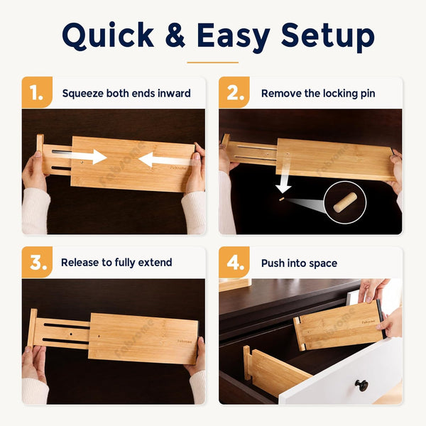 Adjustable bamboo drawer dividers for dresser organization