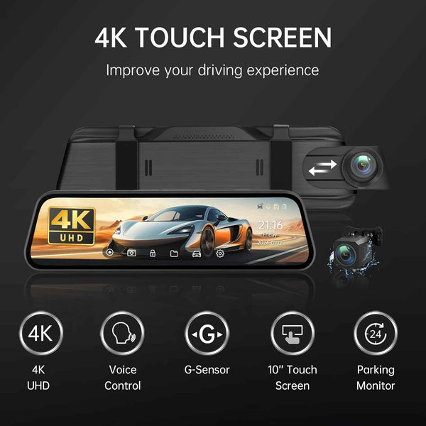 veement 4k rear view mirror camera with 10'' 4k mirror dash cam and 1080p backup camera
