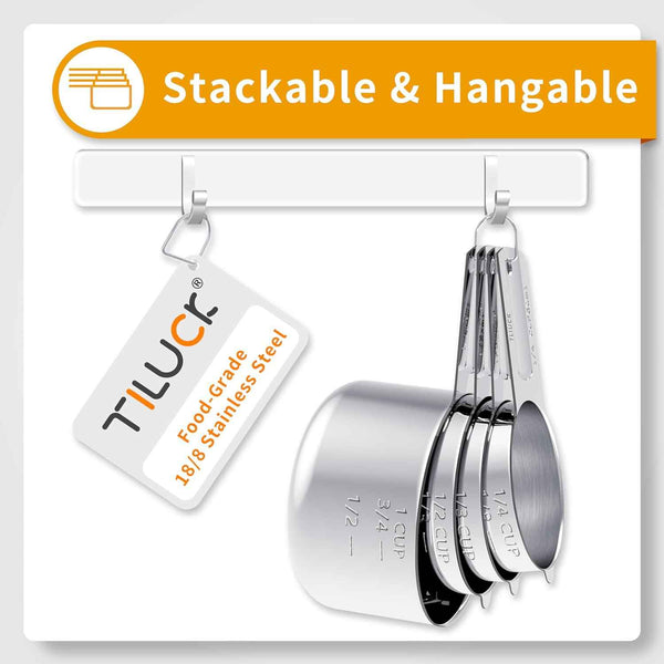 TILUCK 10-Piece Stainless Steel Measuring Cups and Spoons Set for Cooking and Baking