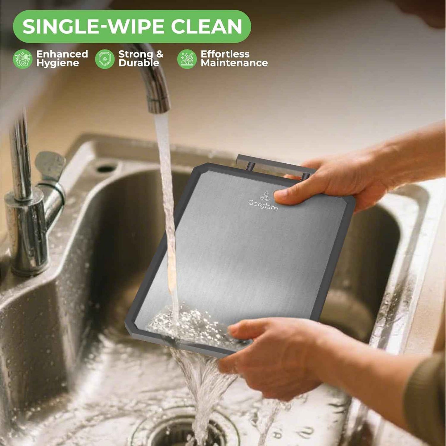 Stainless Steel Cutting Board, Double-Sided Wheat Straw and Steel Cutting Board with Cut-Resistant Gloves, Food Grade 16x11" Chopping Board, Dishwasher Safe Easy to Clean