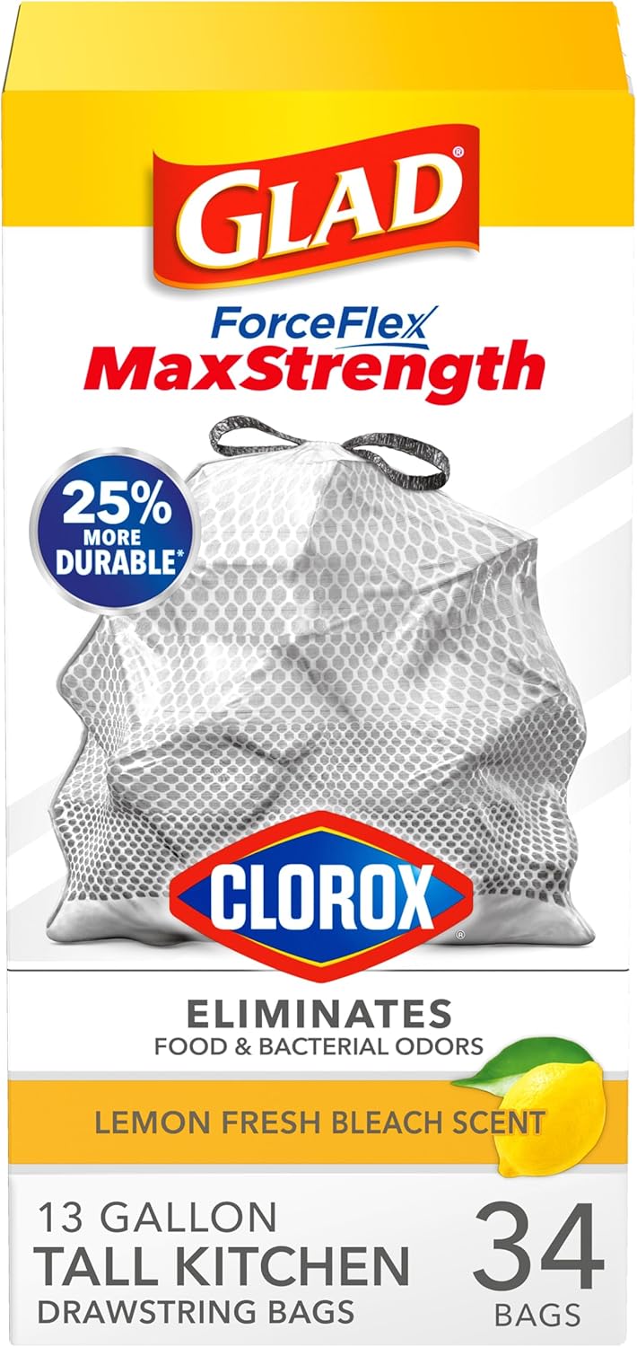 Glad Tall Kitchen Trash Bags 13 Gallon, MaxStrength Cherry Blossom Garbage Bags, Drawstring, 90 Count