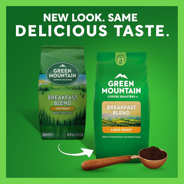 Green Mountain Coffee Roasters Breakfast Blend, 18oz Bagged Ground Coffee, Light Roast