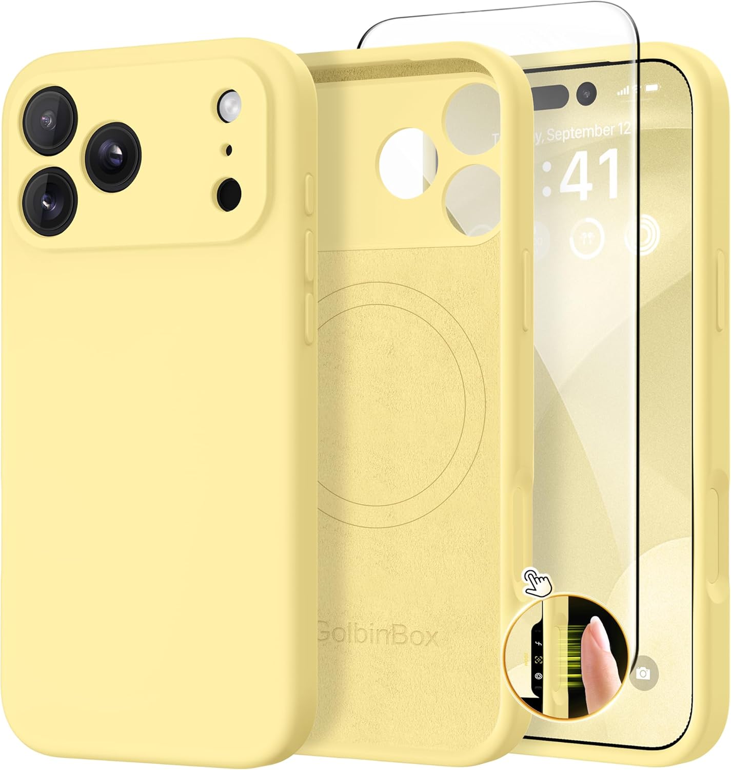 GolbinBox Magnetic for iPhone 17 Pro Max Case, Compatible with MagSafe, [Full Camera Protection] [Screen Protector], Silicone Shockproof Phone Cover with Anti-Scratch Microfiber Lining, Chalk Pink