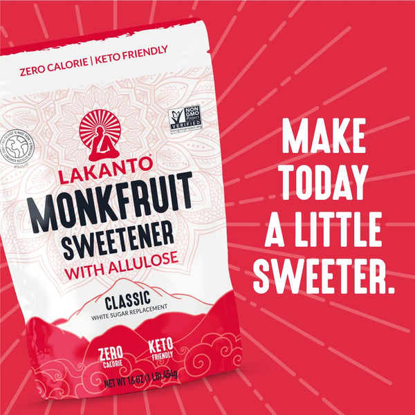 Lakanto Classic Monk Fruit Sweetener with Allulose, Gluten Free, Zero Calorie, Low Carb, Non GMO, Keto, 1 lb White Sugar Substitute