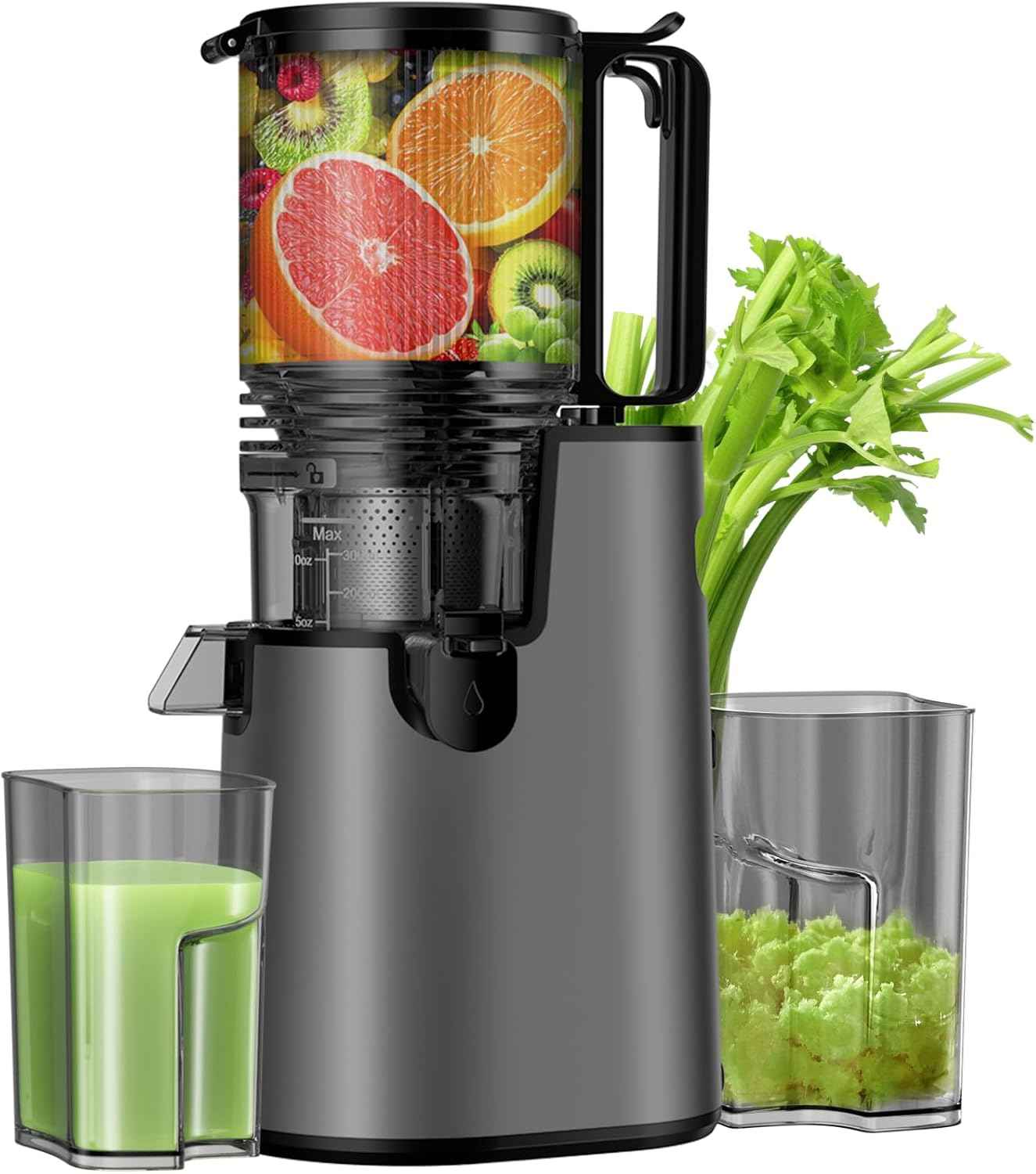 Cold Press Juicer, Juicer Machines with 5.4" Wide Feed Chute for Juice Extractor, Professional Slow Masticating Juicer for Whole Vegetables & Fruits with High Juice Yield, Easy to Clean (Black)