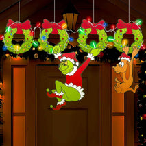 Outdoor Christmas Fence Decorations, 6Pcs Light Up Christmas Fence Peeker Signs Decor with LED String Lights for Yard Garden Lawn Fireplace, Tree Decoration