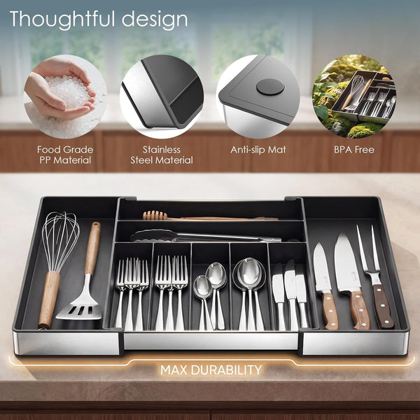 Extra Large Silverware Organizer for Kitchen Drawers and Utensil Holder