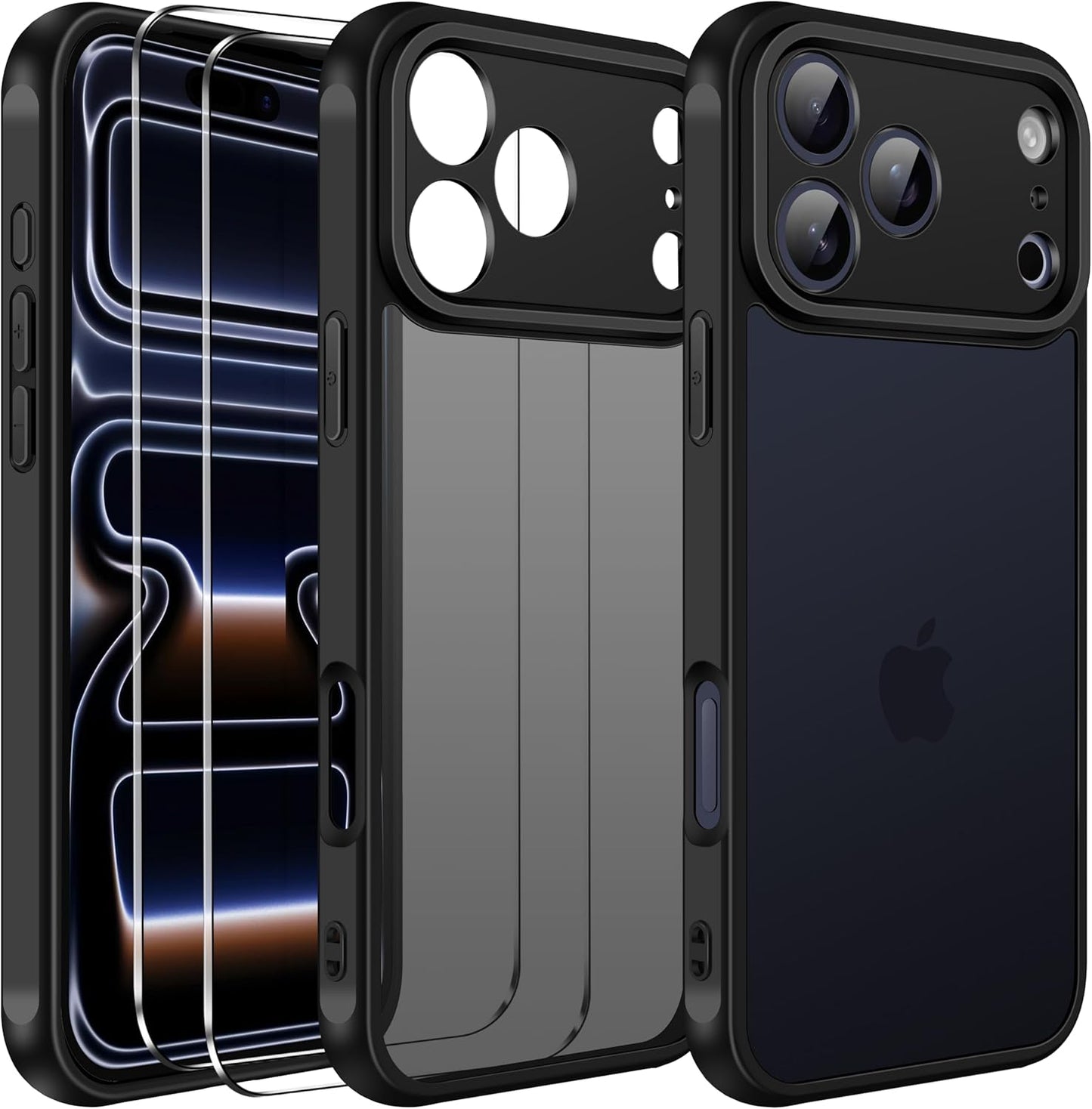 ivoler 3-in-1 Clear Case Designed for iPhone 17 Pro Max 6.9'' 2025 with 2 Pack Tempered Glass Screen Protector Full Camera Protection, Military Shockproof Hard Back Slim for 17 Pro Max Cover - Clear