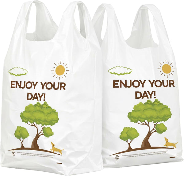 YoYoRain White Thank you T shirt bag, Grocery shopping bag Reusable and Disposable Supermarket Bag 11''x6''x21'' 100PCS