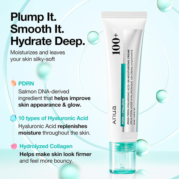 anua pdrn hyaluronic acid 100 moisturizing cream lightweight hydrating moisturizer with salmon pdrn