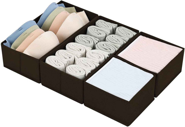 DIMJ Drawer Organizers Clothes, Set of 4 Dresser Organizer Bins, Fabric Closet Organizers and Storage, Shallow Drawer Dividers for Nursery, Clothing, Baby Clothes, Socks, Underwears, Tie (Beige)