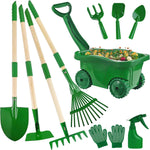 Duckura Kids Gardening Tools Set - 7pcs Wheelbarrow Set for Kids with Shovel, Rake, Leaf Rake, Summer Outdoor Yard Digging Weed Birthday Gifts Toys, Valentine's for Boys Girls Age 2 3+ Years(Green)