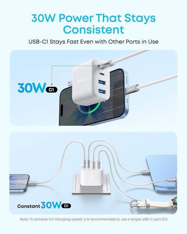 Anker Zolo USB C Charger Block,2-Pack Type C Charger Fast Charging with 50W Max Output,2 USB-C and 2 USB-A,Compact and Stable Design,for iPhone 17/16 Series,MacBook,iPad,Pixel,Galaxy,and More (White)