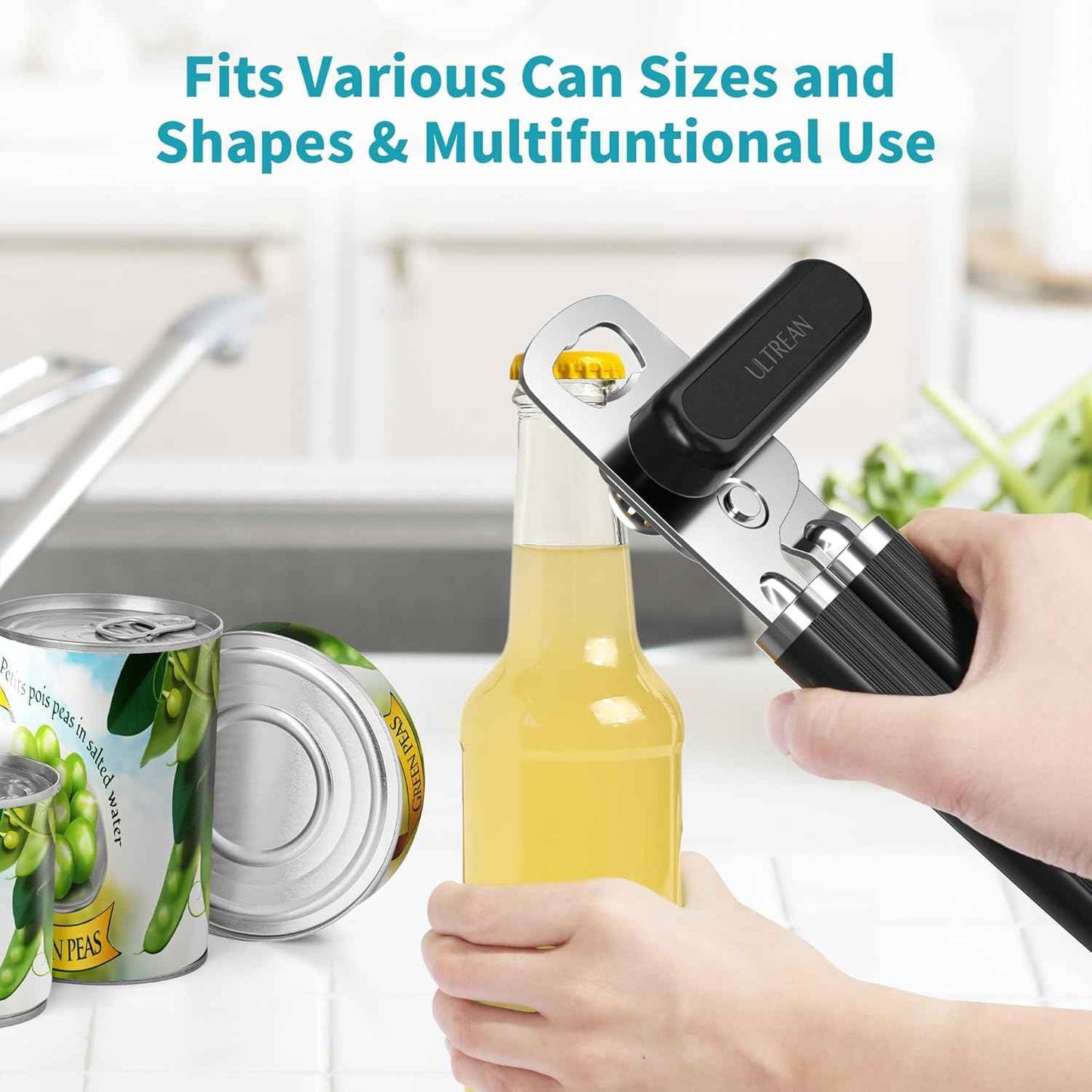 Heavy Duty Stainless Steel Manual Can Opener with Soft Touch Handle and Rust Proof Design