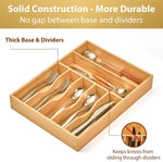 Bamboo kitchen drawer organizer with 7 slots and 6 silicone feet