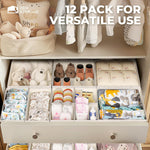Cotton Linen Drawer Organizer for Baby Clothes, 12-Pack Multi-Size Nursery Dresser Dividers
