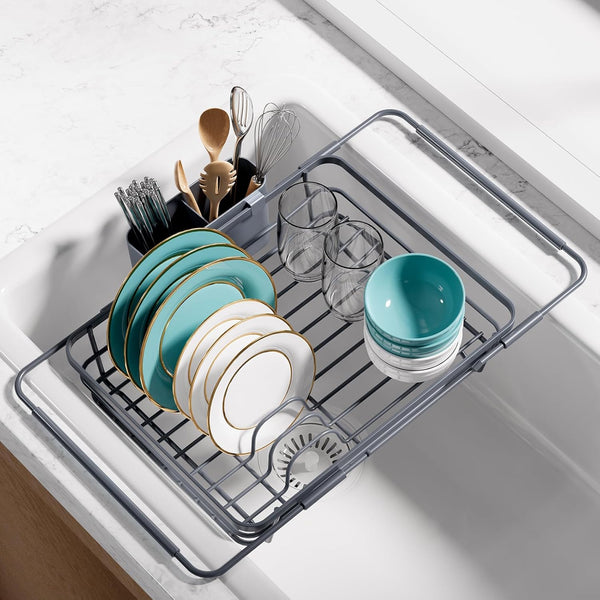 Stainless Steel Dish Rack with Drainboard for Kitchen Counter and Sink