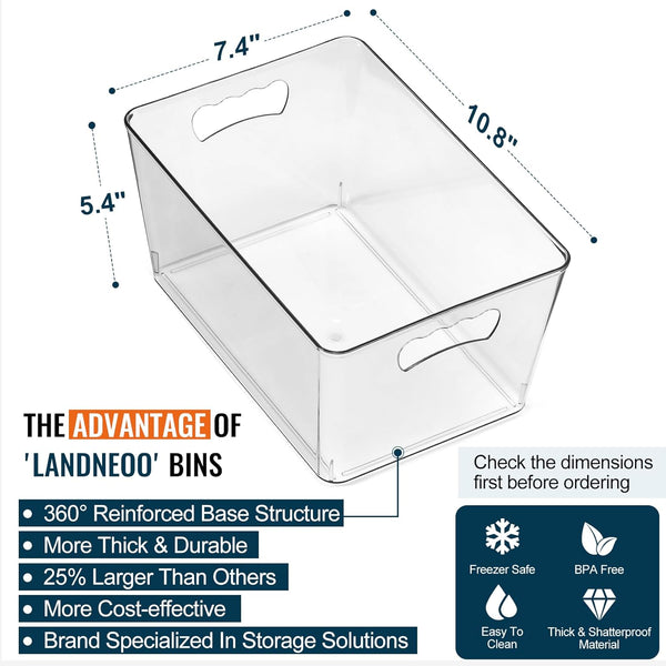 12 pack large clear storage bins with handles and labels for home organization