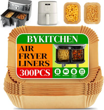 BYKITCHEN 300PCS Air Fryer Liners for Ninja Dual Airfryer, Rectangle Disposable Air Fryer Parchment Paper Compatible with Ninja DZ201/ DZ401/ DZ550, Bella Slim Airfryer &More, Air Fryer Accessories