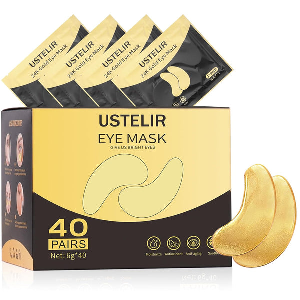 24k Gold Under Eye Patches, 40 Pairs Eye Mask for Dark Circles, Puffy Eyes