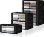 HomeHacks Storage 3-Pack Clothes Organizer Storage Bags Foldable Storage Box with Large Clear Window Sturdy Handles for Closet, Dorm, Pillows, Bedding, Clothes, Blankets, 35L, Gray